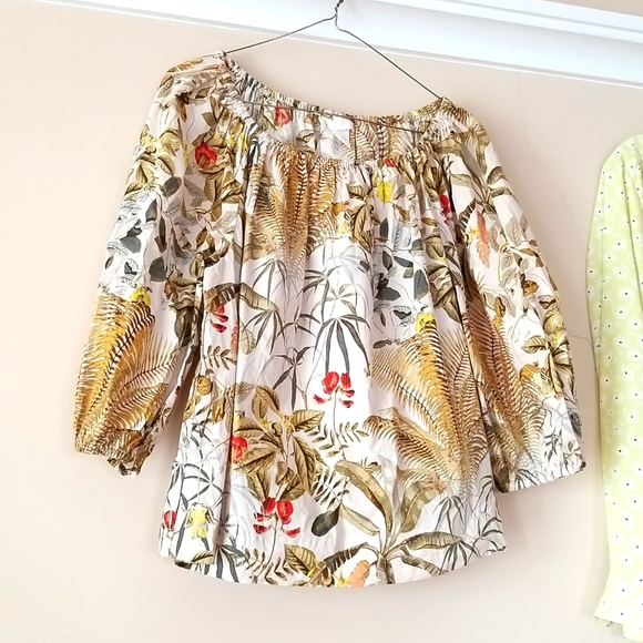 H&M Tops - H&M botanical fern ginger poet gypsy jungle blouse - puff sleeve xs